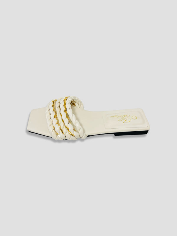 Braided Chain-Accented Slide Sandals