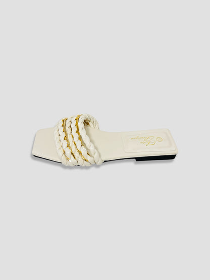 Braided Chain-Accented Slide Sandals