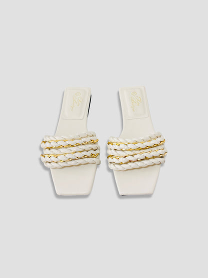 Braided Chain-Accented Slide Sandals