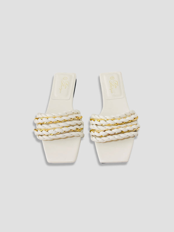 Braided Chain-Accented Slide Sandals