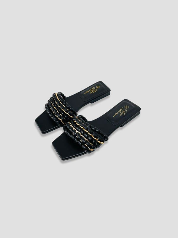 Braided Chain-Accented Slide Sandals
