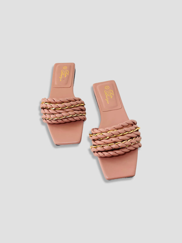 Braided Chain-Accented Slide Sandals