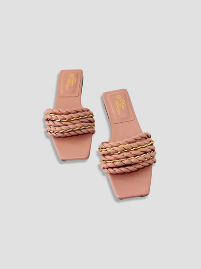 Braided Chain-Accented Slide Sandals