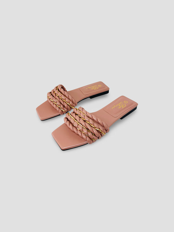 Braided Chain-Accented Slide Sandals