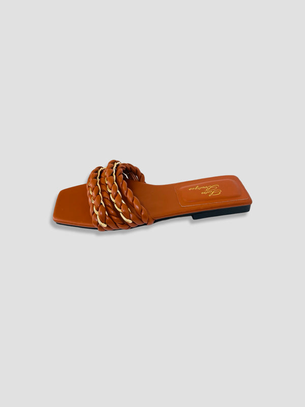 Braided Chain-Accented Slide Sandals