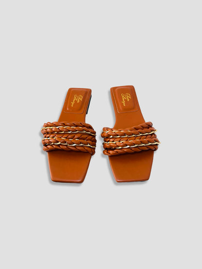 Braided Chain-Accented Slide Sandals