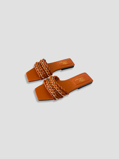Braided Chain-Accented Slide Sandals