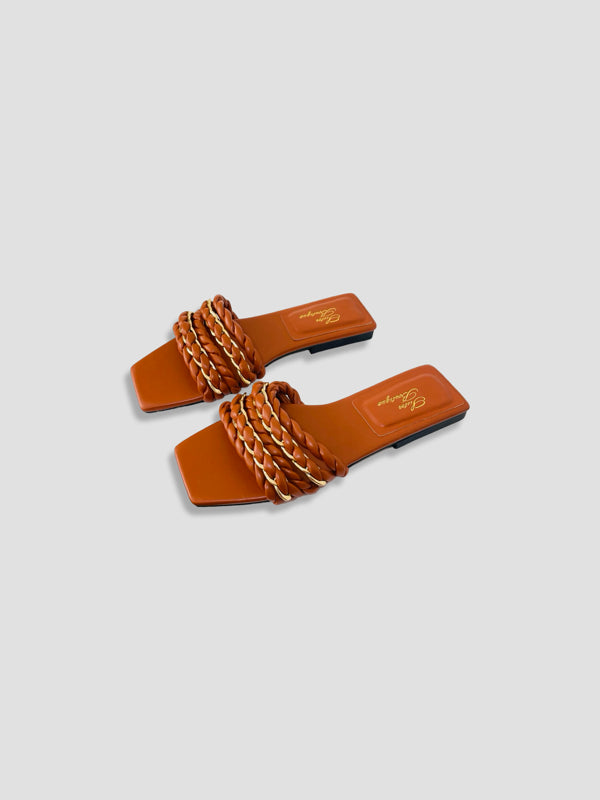 Braided Chain-Accented Slide Sandals