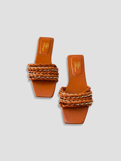 Braided Chain-Accented Slide Sandals
