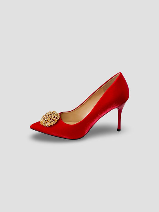 Glam Velvet Heels with Gold Accents
