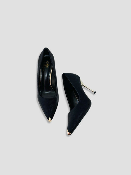 Velvet Gold Tip Stiletto Pumps