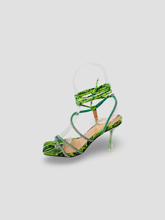 Snake Print Strappy High-Heel Sandals