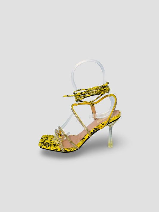 Snake Print Strappy High-Heel Sandals