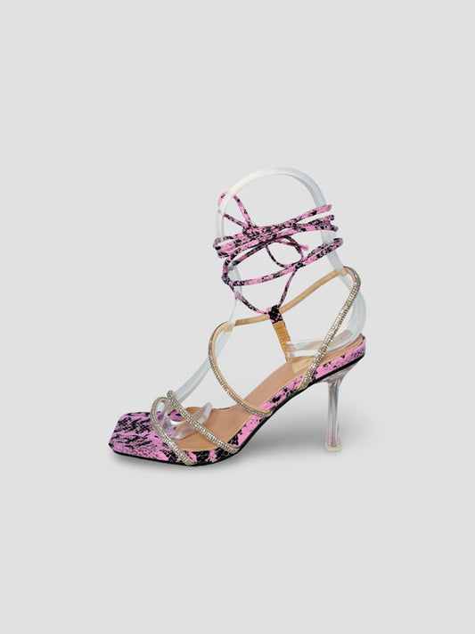 Snake Print Strappy High-Heel Sandals