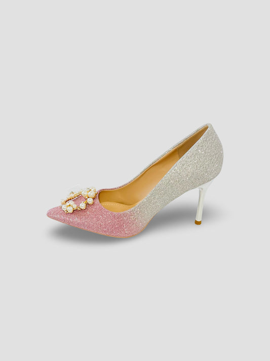 Pink and Silver Glitter Pearl Embellished Stiletto Heels