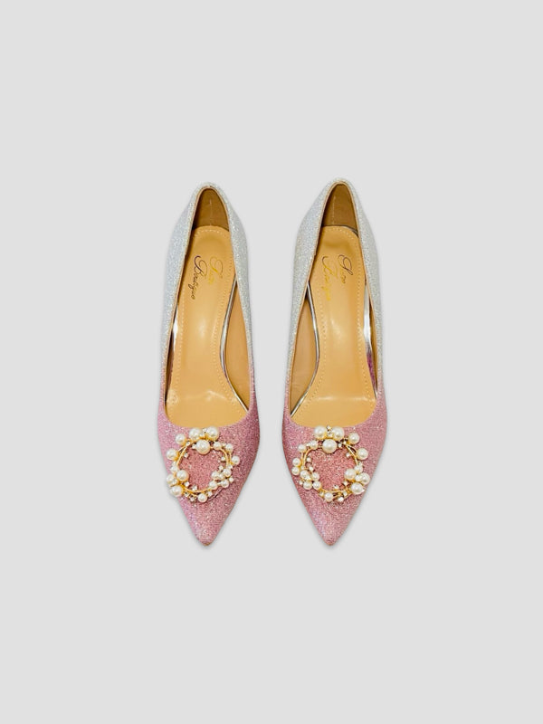 Pink and Silver Glitter Pearl Embellished Stiletto Heels