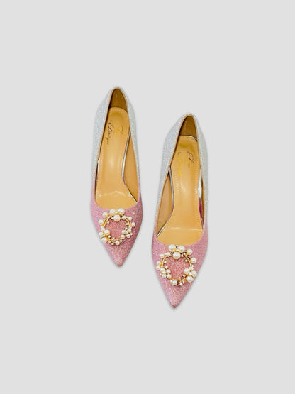 Pink and Silver Glitter Pearl Embellished Stiletto Heels