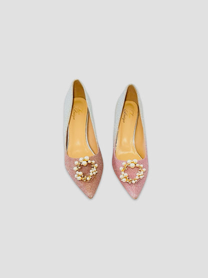Pink and Silver Glitter Pearl Embellished Stiletto Heels
