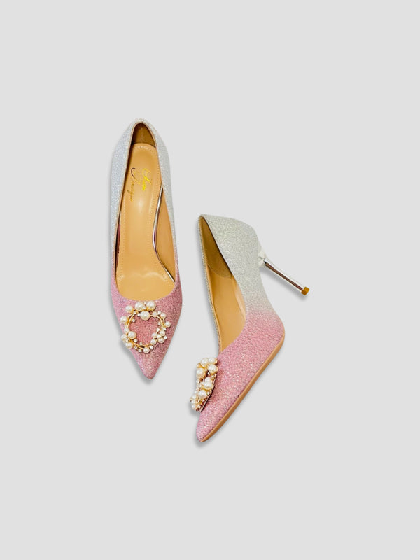 Pink and Silver Glitter Pearl Embellished Stiletto Heels