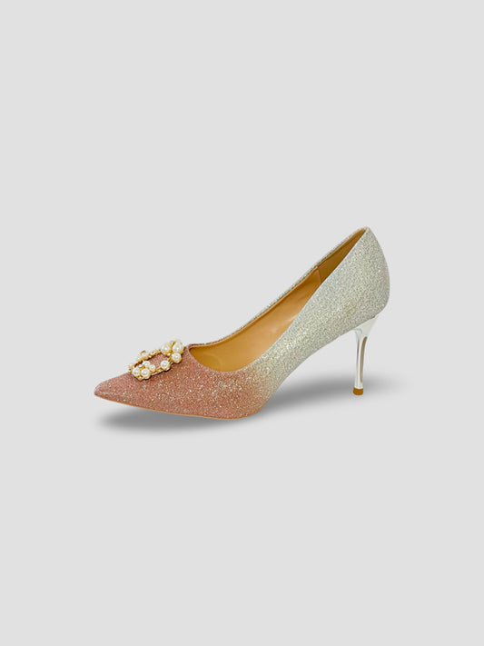 Golden and Silver Glitter Pearl Embellished Stiletto Heels