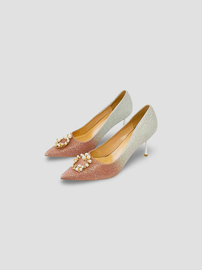 Golden and Silver Glitter Pearl Embellished Stiletto Heels