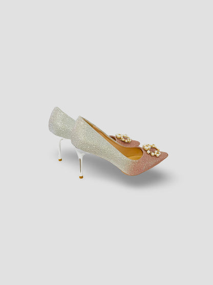 Golden and Silver Glitter Pearl Embellished Stiletto Heels