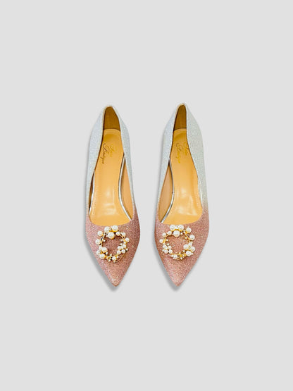 Golden and Silver Glitter Pearl Embellished Stiletto Heels