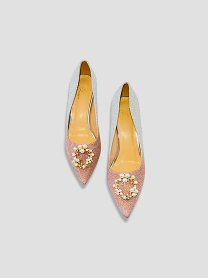 Golden and Silver Glitter Pearl Embellished Stiletto Heels