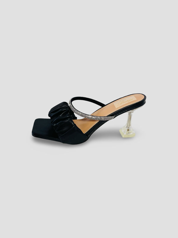 Ruched Mules with Crystal-Embellished Straps