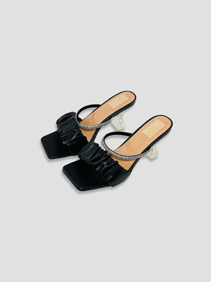 Ruched Mules with Crystal-Embellished Straps