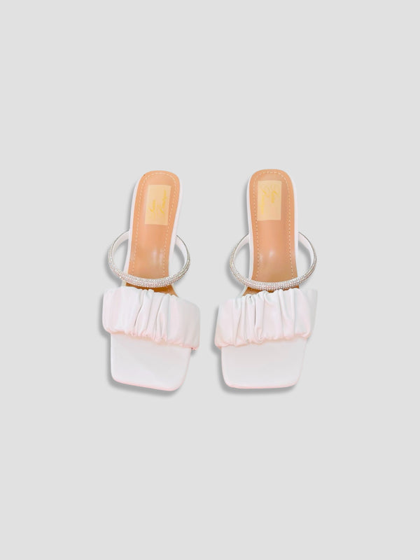 Ruched Mules with Crystal-Embellished Straps