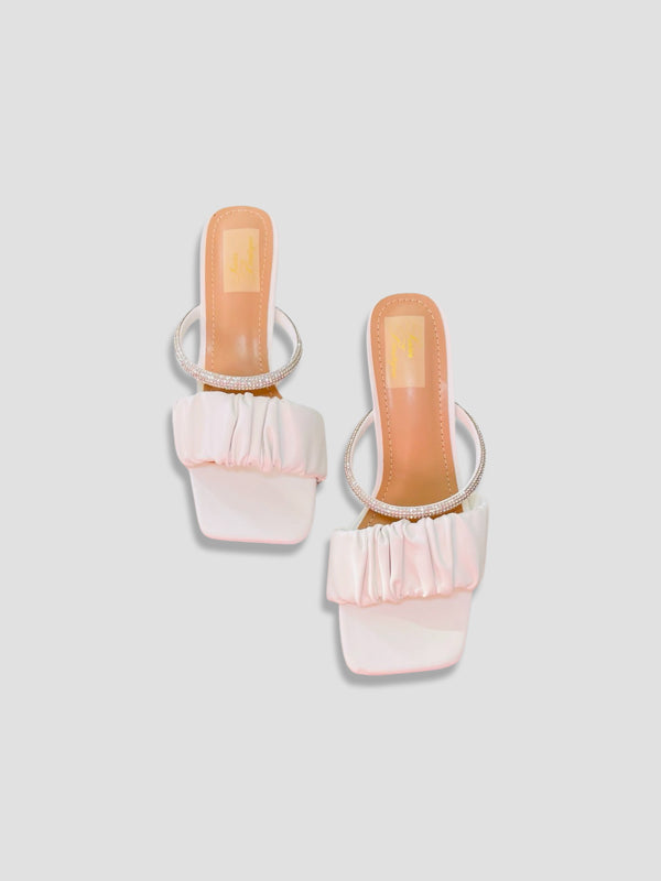 Ruched Mules with Crystal-Embellished Straps