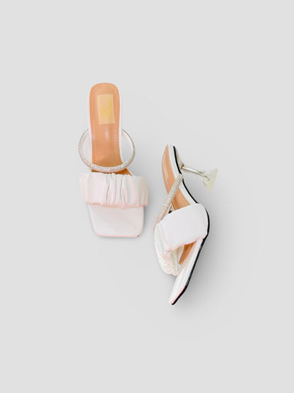 Ruched Mules with Crystal-Embellished Straps