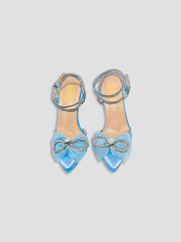 Sky Blue Heel with Rhinestone Bow-Perfect for Bridal or Party heels