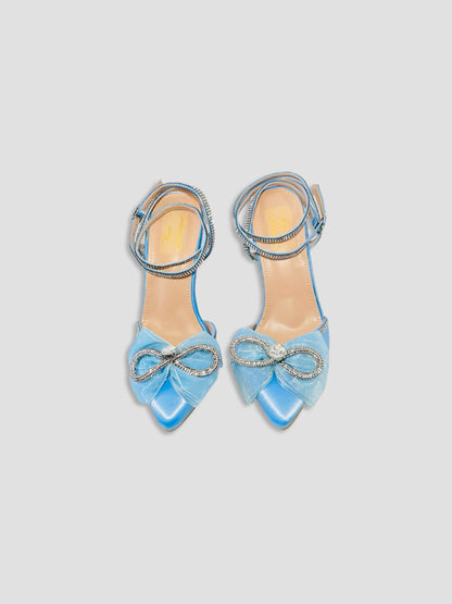 Sky Blue Heel with Rhinestone Bow-Perfect for Bridal or Party heels