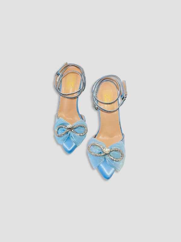 Sky Blue Heel with Rhinestone Bow-Perfect for Bridal or Party heels