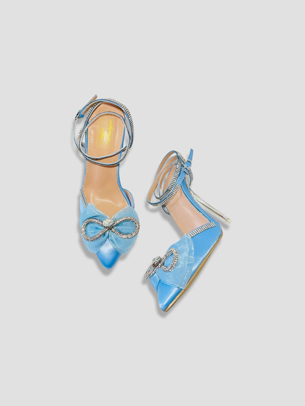 Sky Blue Heel with Rhinestone Bow-Perfect for Bridal or Party heels