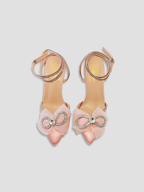 Blush Pink Heel with Rhinestone Bow-Perfect for Bridal or Party heels