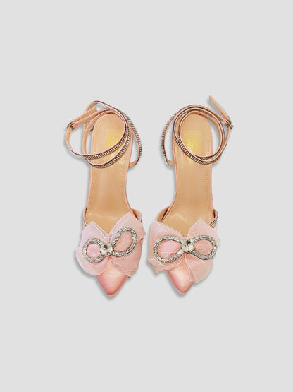 Blush Pink Heel with Rhinestone Bow-Perfect for Bridal or Party heels