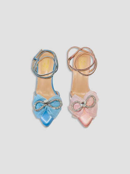Blush Pink Heel with Rhinestone Bow-Perfect for Bridal or Party heels