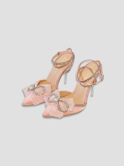 Blush Pink Heel with Rhinestone Bow-Perfect for Bridal or Party heels