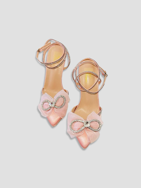 Blush Pink Heel with Rhinestone Bow-Perfect for Bridal or Party heels