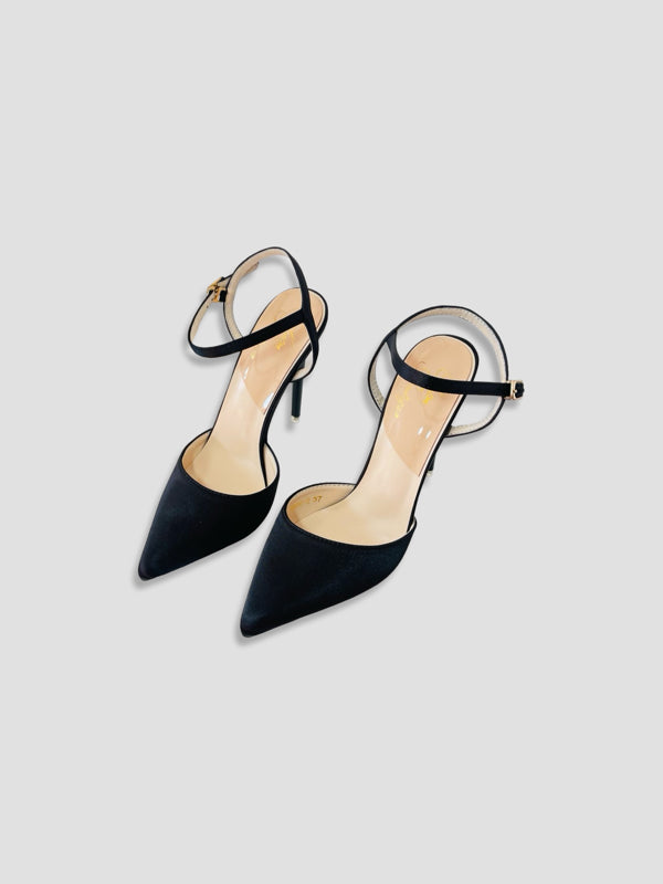 Velvet Pointed-Toe Stilettos with Double Straps