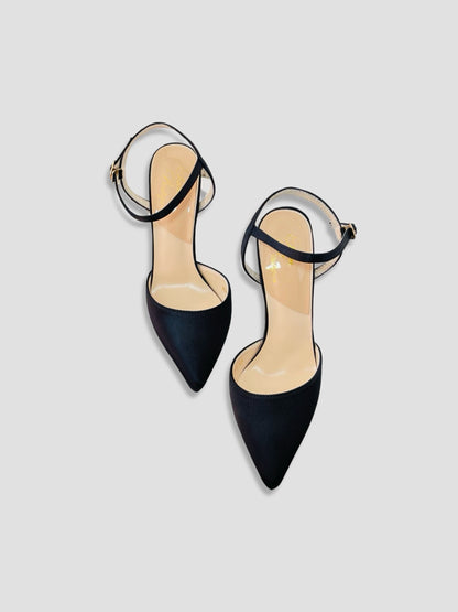 Velvet Pointed-Toe Stilettos with Double Straps