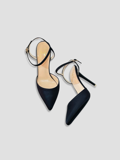 Velvet Pointed-Toe Stilettos with Double Straps