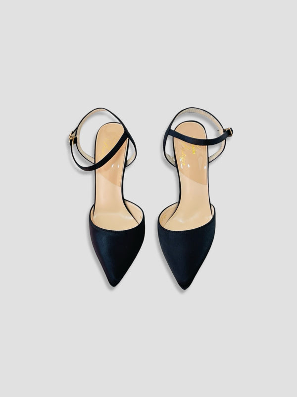Velvet Pointed-Toe Stilettos with Double Straps