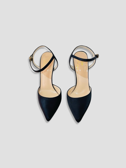 Velvet Pointed-Toe Stilettos with Double Straps