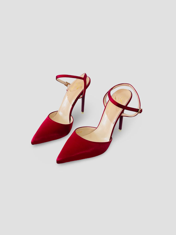 Velvet Pointed-Toe Stilettos with Double Straps