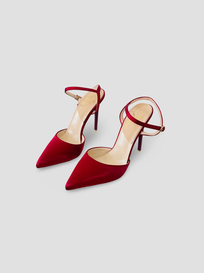 Velvet Pointed-Toe Stilettos with Double Straps