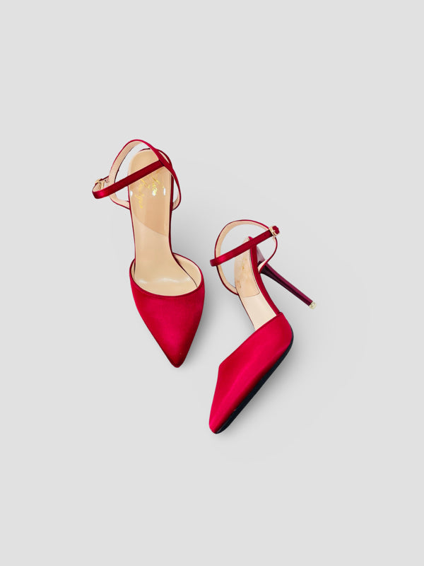 Velvet Pointed-Toe Stilettos with Double Straps